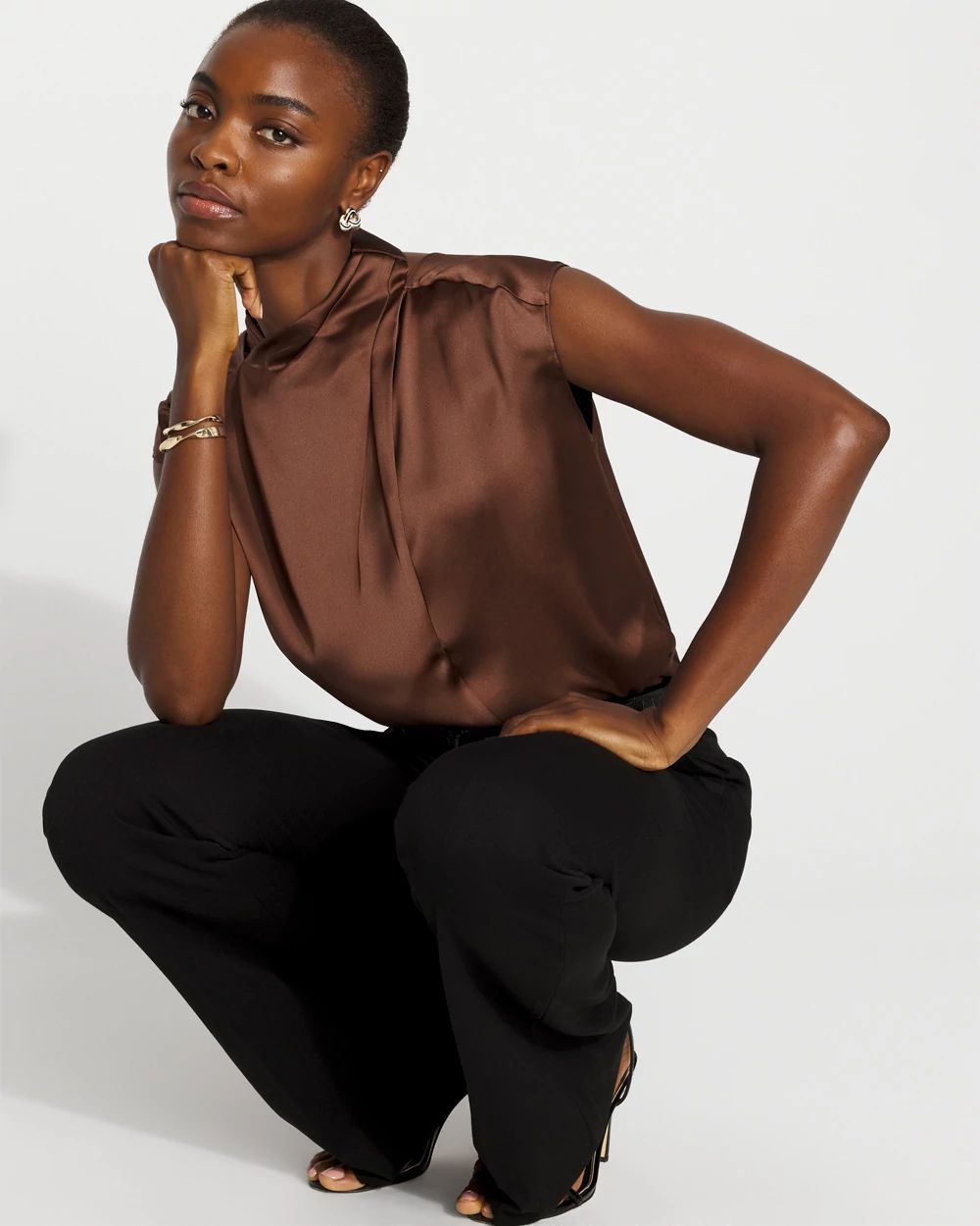 Satin Draped Sleeveless Blouse | White House Black Market